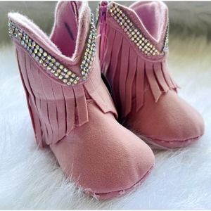 Baby Girls Pink Fringe Boots 0-6 Months